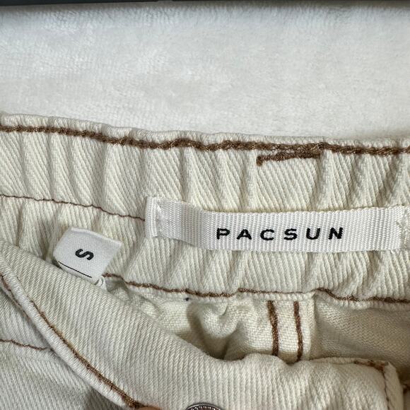 Pacsun S Elastic Waist Cargo Pants Cream‎ Utility Straight Leg Streetwear Y2K - Picture 7 of 8